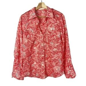 Tory Burch Pink & Blue Printed Long Sleeve Button Down 10